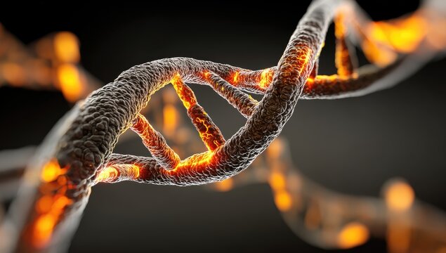Fiery DNA helix close-up