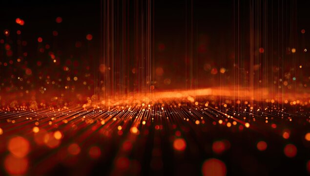 Abstract digital landscape with fiery particles