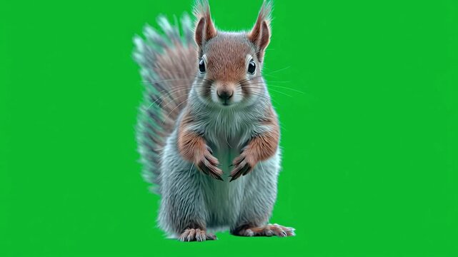 A charming squirrel poses alertly against a vibrant green backdrop in a studio setting image green screen animal video