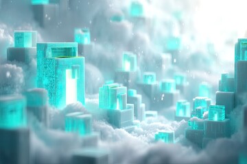 Fototapeta premium A winter cityscape of glowing ice