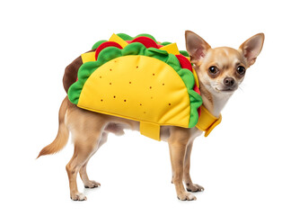 Chihuahua dog wearing a taco food costume