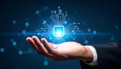 Hand Holding Digital Chip Circuit.