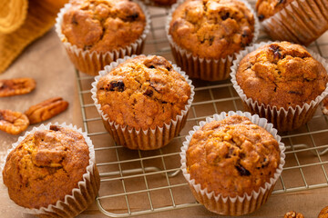 Healthy pumpkin muffins with oats and nuts