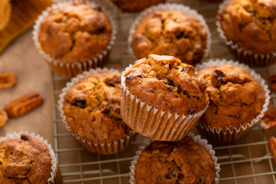 Healthy pumpkin muffins with oats and nuts - Powered by Adobe
