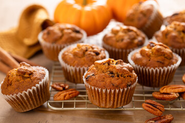 Healthy pumpkin muffins with oats and nuts