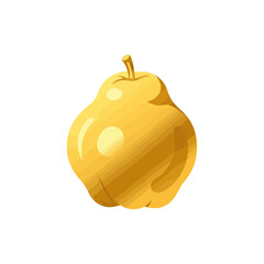 A vibrant, golden-yellow pear illustration isolated on a clean, white background.