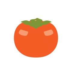 A simple illustration of a ripe persimmon fruit with a green leafy top, isolated on white.