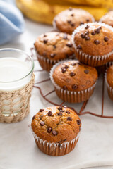 Banana muffins with chocolate chips for breakfast