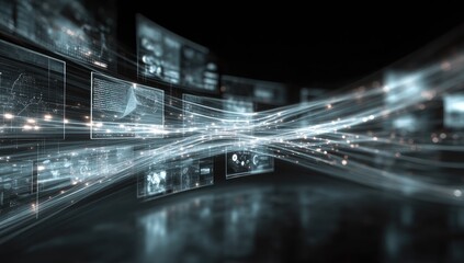 Abstract digital interface with flowing data streams