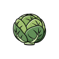 Cartoon illustration of a vibrant green Brussels sprout, showcasing its distinctive leaf structure.