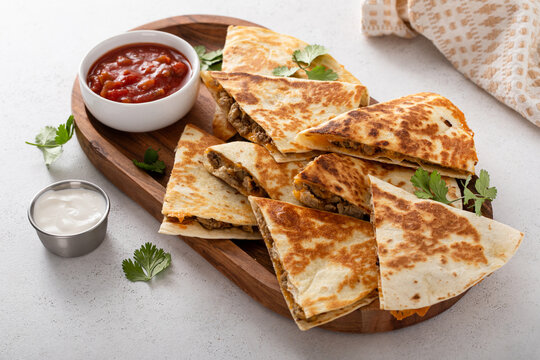 Ground turkey and cheddar quesadillas with salsa