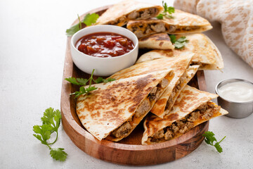 Ground turkey and cheddar quesadillas with salsa