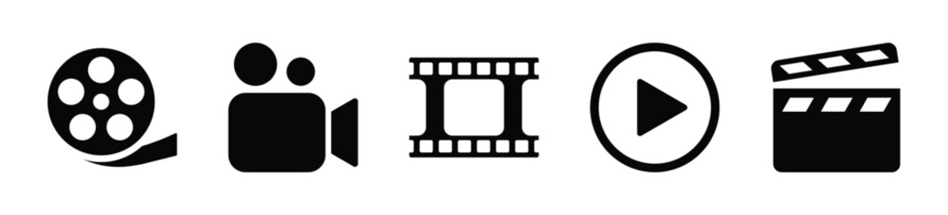 Cinema icon set. Set of film, reels, Play button icon - Stock Vector 