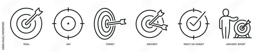 Poster target thin line icon set. web minimal editable stroke icons