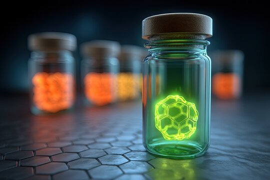 Glowing chemical compound in a glass vial - Powered by Adobe