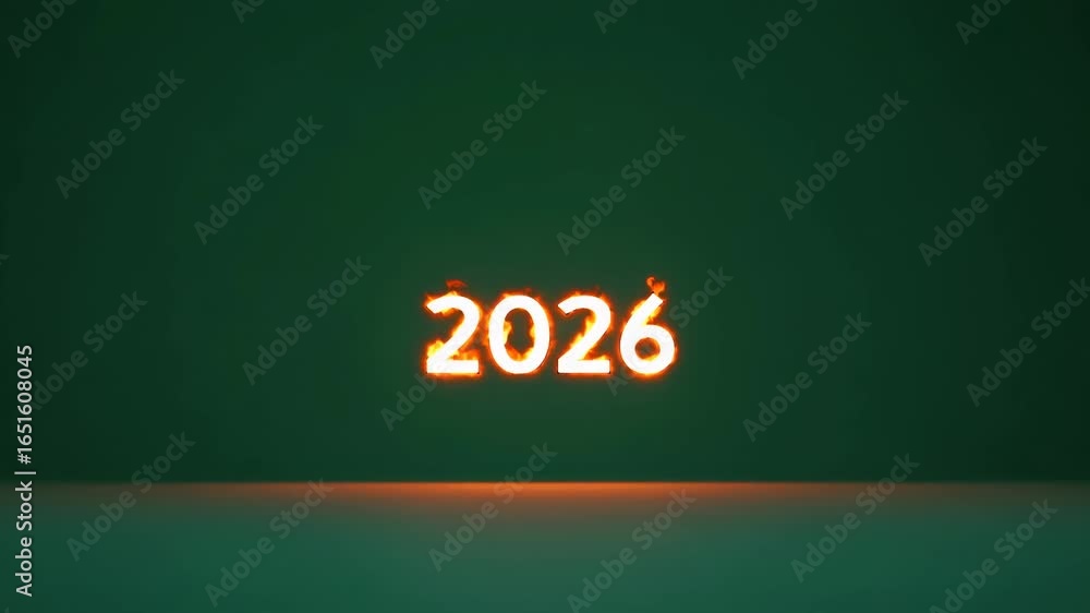 Poster fire burning 2026 in glowing ember font against a dark background, creating a futuristic and dramati