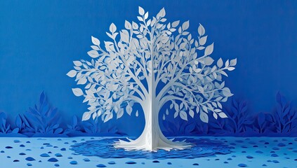 Paper tree in vibrant blue