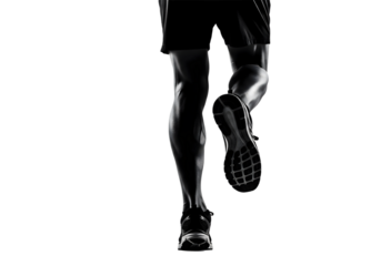 Silhouette of man running isolated on white background, athletic male legs in sportswear and sneakers, fitness training, jogging exercise, marathon preparation, healthy lifestyle and endurance workout