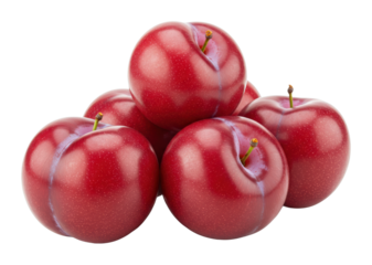 Fresh red plums bunched together studio setting food bright healthy lifestyle isolated on transparent background