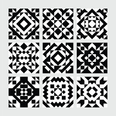 Collection of Black and White Geometric Tile Patterns for Creative Use