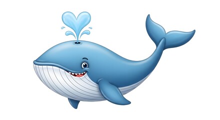 Fototapeta premium Charming Blue Cartoon Whale Spouting a Heart-Shaped Water Splash of Love