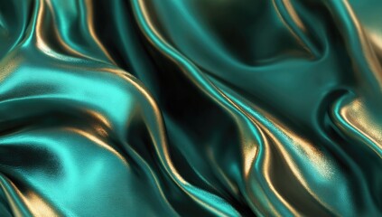 Obraz premium Teal and gold satin fabric drapes in flowing folds