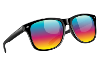 Stylish eyewear featuring rainbow lenses and sleek, modern frames for an eye-catching look on transparent background