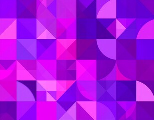 Fototapeta premium Abstract geometric pattern of squares, triangles, and circles in shades of purple and pink