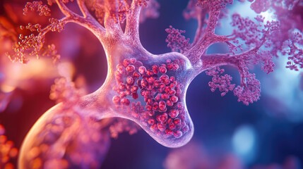 A visually striking image of the respiratory system with emphasis on the alveoli
