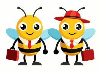 Two Cartoon Bees Dressed as Businessmen Holding Briefcases Ready for a Busy Day