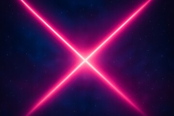 A stunning cosmic scene featuring two intersecting neon pink laser beams in the darkness of space, creating a dramatic X shape among distant stars.