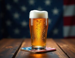 Refreshing American Beer Pint with USA Flag Background