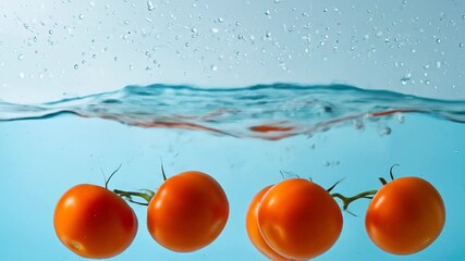 Tomatoes Splash into Water: Dynamic Food Splash, Freshness Concept - Powered by Adobe