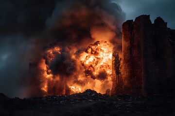 Fototapeta premium Castle Inferno: Historical Destruction Explosion