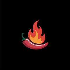 Chili pepper logo with flames, a hot and spicy design.