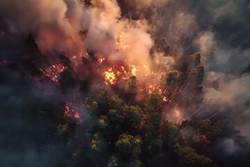 Fototapeta premium Forest Inferno: Aerial Fiery Explosion