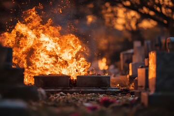 Obraz premium Graveyard Inferno: Desolate Fiery Explosion