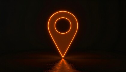 Neon orange location marker on a dark background.