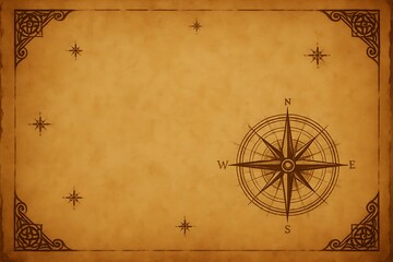 Fototapeta premium Vintage parchment paper with antique compass and star details, perfect for historical, travel, or exploration themed designs and projects.