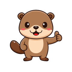 Obraz premium A cute cartoon otter giving a thumbs up. It features a smiling expression and is presented in a friendly manner.