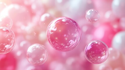 Floating pastel pink and white bubbles with soft light, creating a dreamy, ethereal effect.