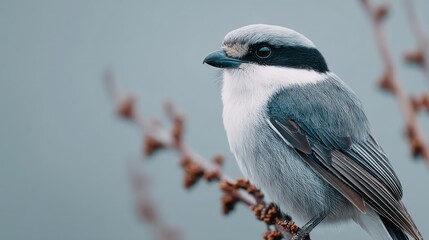 Fototapeta premium Close-up of a Grey Shrike on a Branch
