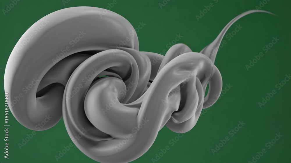 Poster Green Screen Animation of Abstract Smoke like Shape on a Uniform Background Slowly Transforming and Twisting, Creating a Dynamic and Surreal Visual