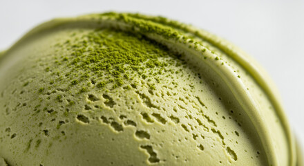 Extreme Macro of Matcha Gelato Texture with Powder on White Background