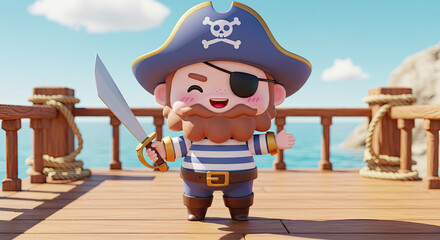 Pirate Boy holding a tiny sword and smiling. International Talk Like a Pirate Day