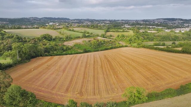 Colors of Fields and Farms over Torquay from a drone, Torbay, Devon, England, Europe	