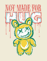 A grunge inspired vector design showcasing a twisted teddy bear with a punk edge, layered with distressed textures and bold typography, ideal for statement t shirts and posters