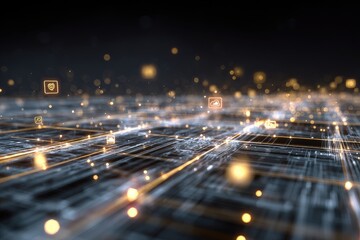 Abstract network of glowing lines and icons
