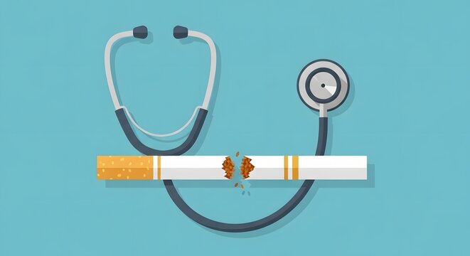 Stethoscope and Broken Cigarette Symbolizing Health, Quitting Smoking, and Medical Care for a Healthier Life