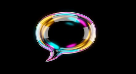 Colorful speech bubble on black background, a symbol of communication and expression